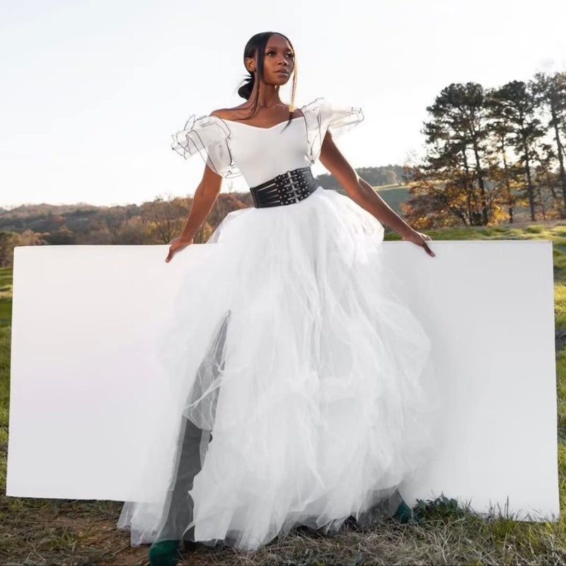 WDPL Long Women's Special Occasion Slit Tulle Evening Skirt (White, X-Large) - Image 4